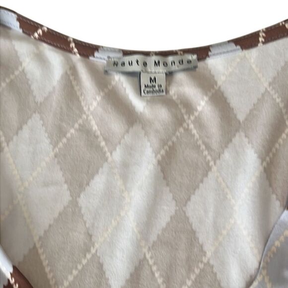Haute Monde Brown and Light Blue Argyle Plaid Print Crop Top Size Medium NWT - Picture 8 of 11